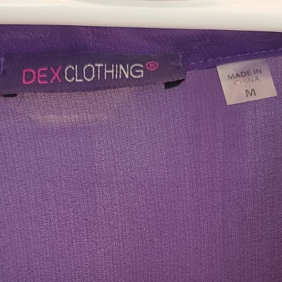 Dex Sheer Purple V-Neck Bow Front Blouse Size M - Picture 6 of 7
